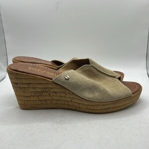 Mila Paoli Slip On Sandals Wedges Shoes Brown Leather Womens Size 8